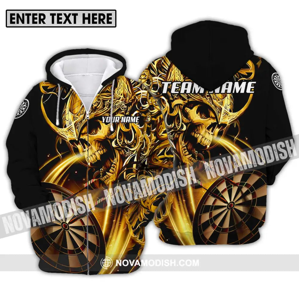 Unisex Shirt - Custom Name And Team Name Darts Shirt Gold Darts Zipper Hoodie / S T-shirt