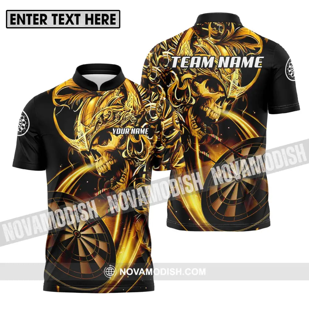 Unisex Shirt - Custom Name And Team Name Darts Shirt Gold Darts Zipper Polo Shirt / S T-shirt