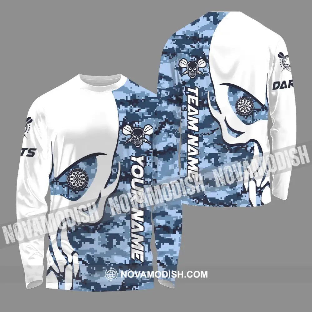 Unisex Shirt - Custom Name And Team Name Darts Shirt Navy Pattern Long Sleeve Shirt / S T-shirt