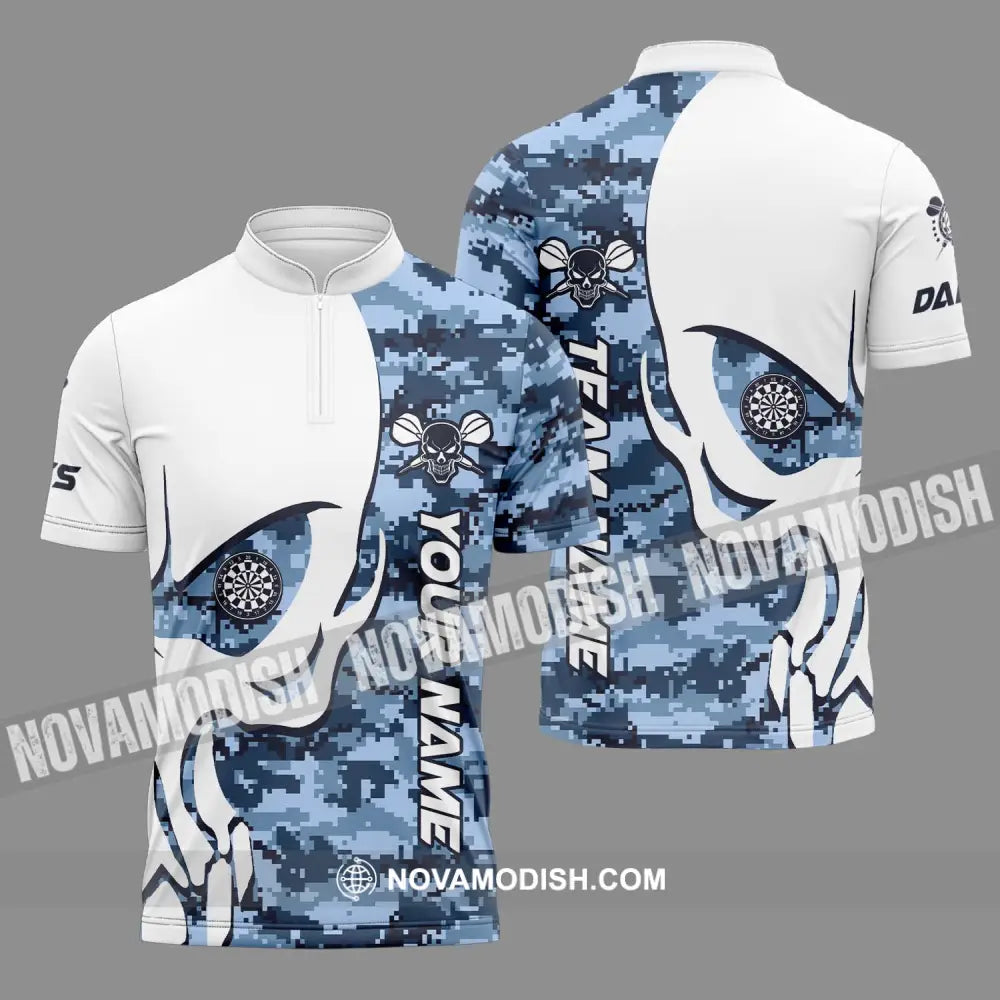 Unisex Shirt - Custom Name And Team Name Darts Shirt Navy Pattern Zipper Polo Shirt / S T-shirt