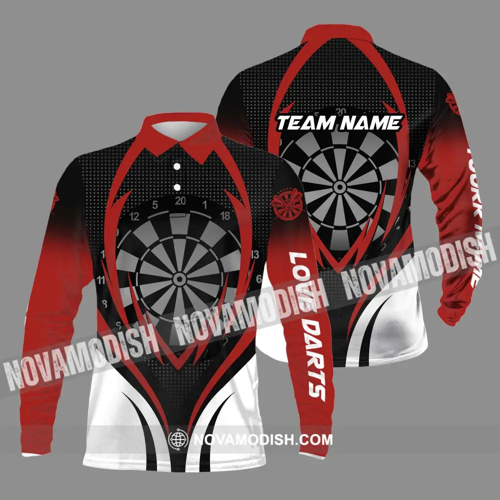 Unisex Shirt - Custom Name And Team Name Shirt Darts Sport Style Shirt Long Sleeve Polo / S T-shirt
