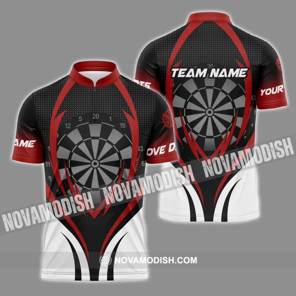 Unisex Shirt - Custom Name And Team Name Shirt Darts Sport Style Shirt Zipper Polo Shirt / S T-shirt