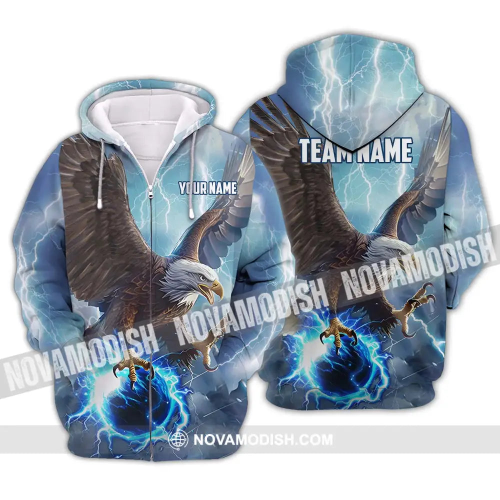 Unisex Shirt - Custom Name And Team Name Shirt Eagle Bowling King Of The Sky Zipper Hoodie / S T-shirt