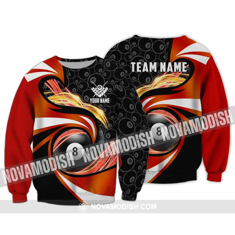 Unisex Shirt - Custom Name And Team Name Shirt Electric Spark Billiard Balls Shirt Long Sleeve / S T-shirt