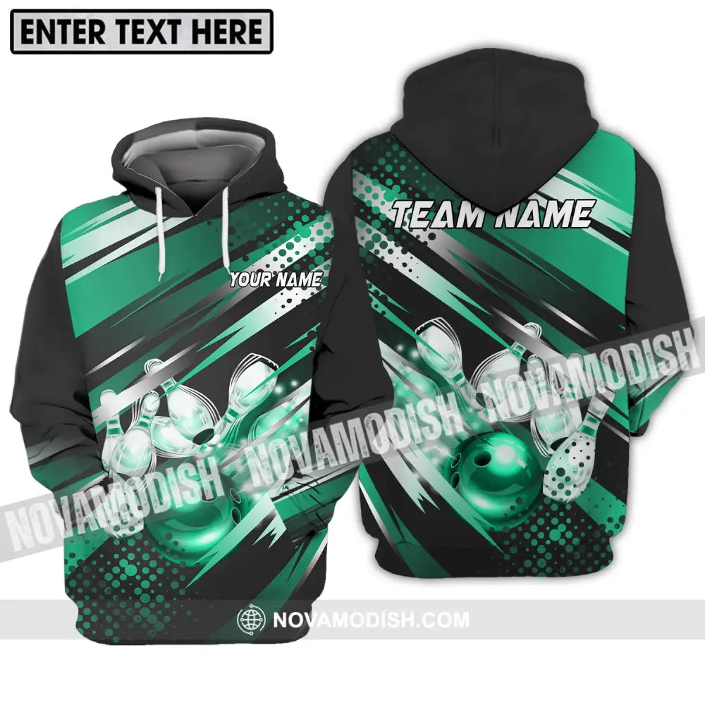 Unisex Shirt - Custom Name And Team Name Shirt Emerald Bowling Ball And Pins Hoodie / S T-shirt