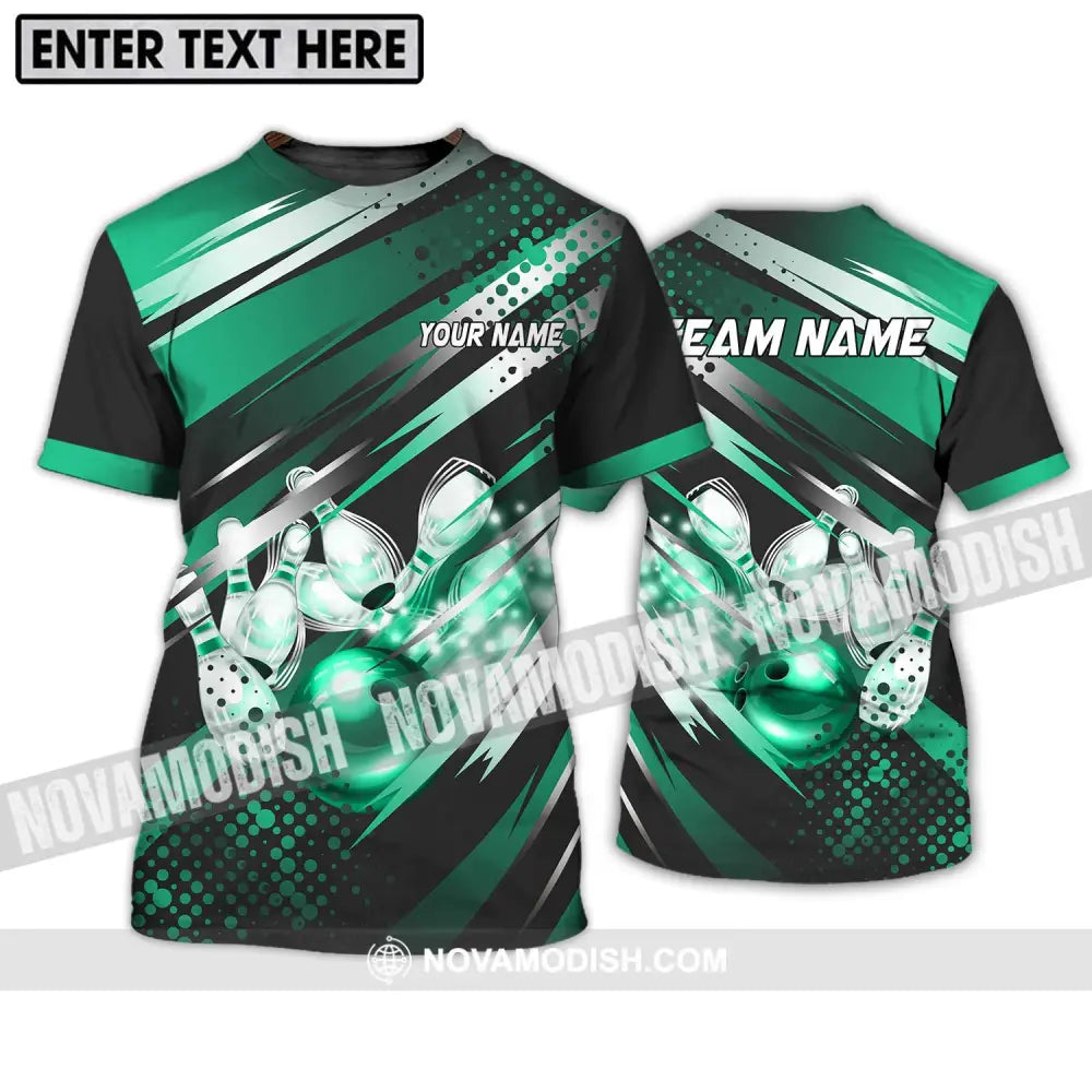 Unisex Shirt - Custom Name And Team Name Shirt Emerald Bowling Ball And Pins T-Shirt / S T-shirt