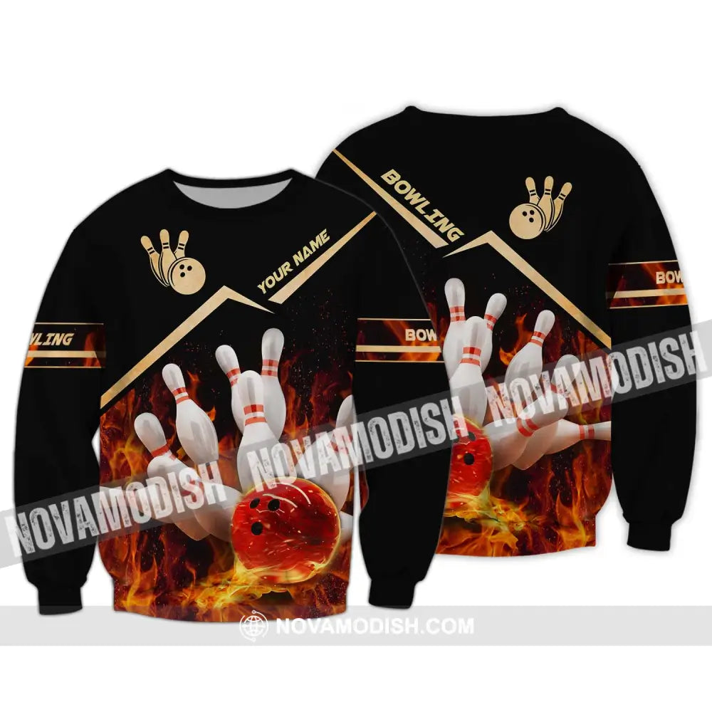 Unisex Shirt - Custom Name And Team Name Shirt Fiery Bowling Shirt Long Sleeve / S T-shirt