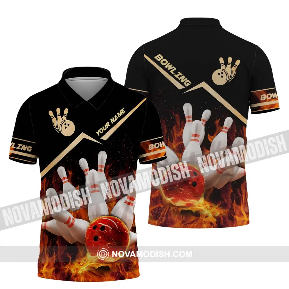 Unisex Shirt - Custom Name And Team Name Shirt Fiery Bowling Shirt Polo Shirt / S T-shirt