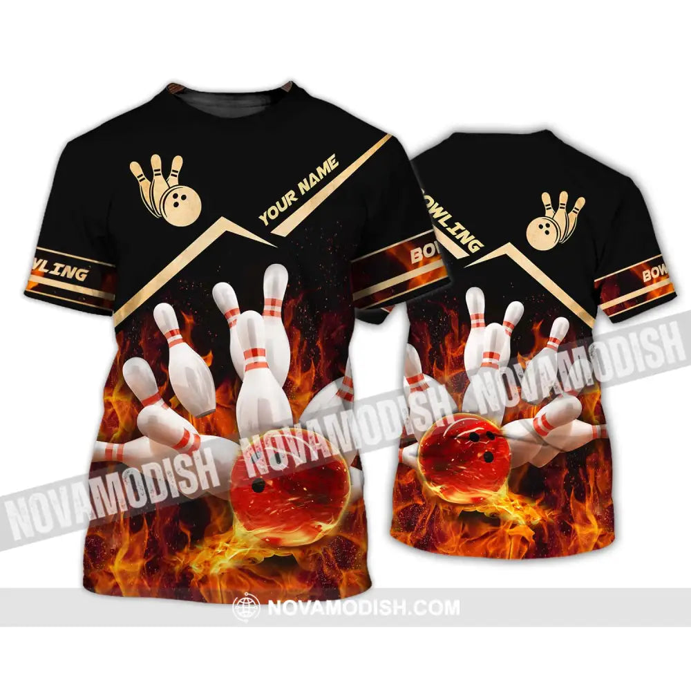 Unisex Shirt - Custom Name And Team Name Shirt Fiery Bowling Shirt T-Shirt / S T-shirt
