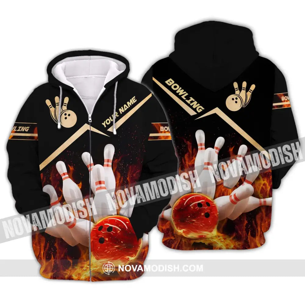 Unisex Shirt - Custom Name And Team Name Shirt Fiery Bowling Shirt Zipper Hoodie / S T-shirt