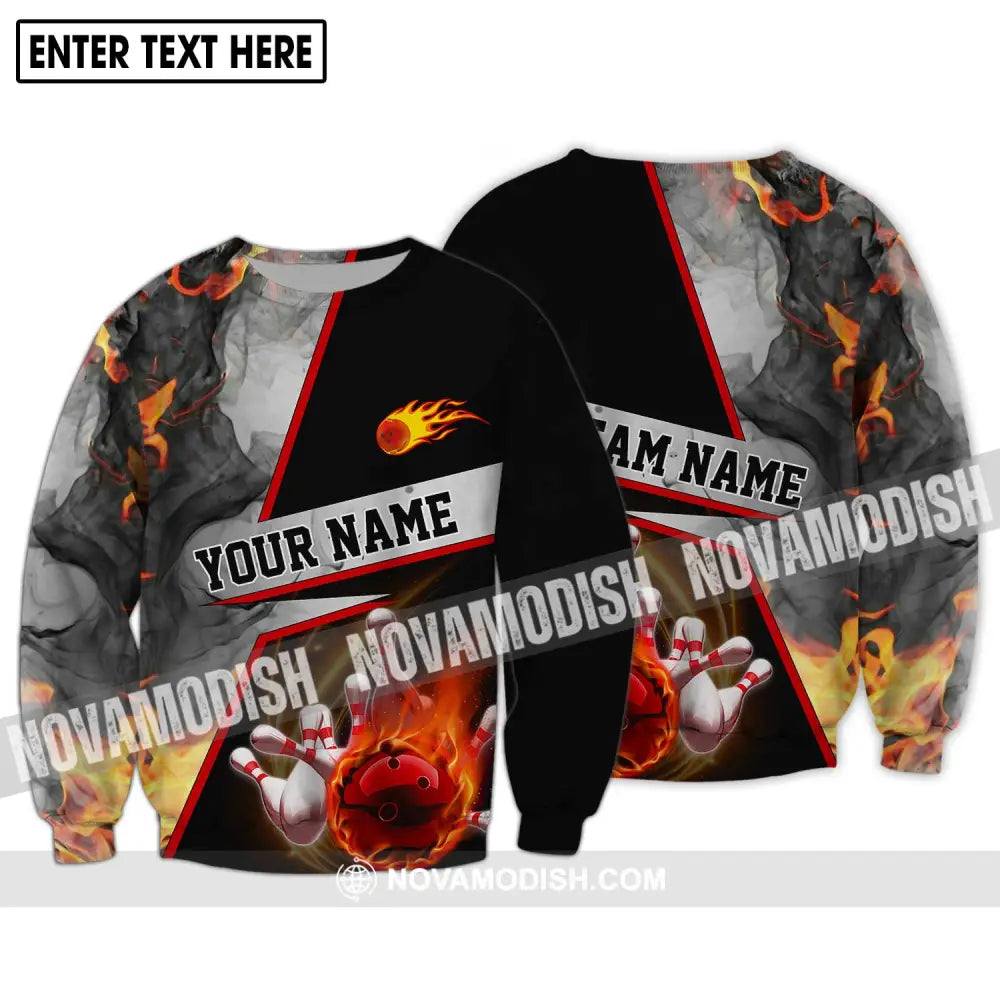 Unisex Shirt - Custom Name And Team Name Shirt Fire Ball Bowling Lover Shirt Long Sleeve / S T-shirt