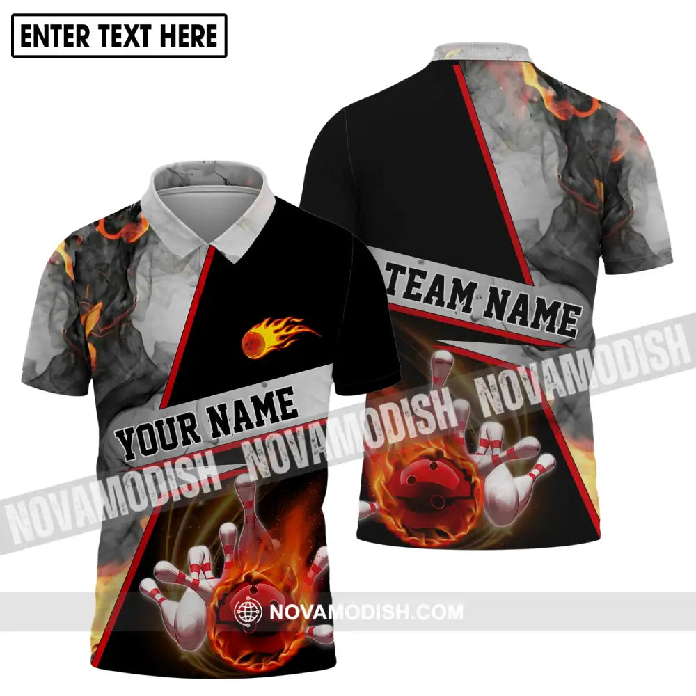 Unisex Shirt - Custom Name And Team Name Shirt Fire Ball Bowling Lover Shirt Polo Shirt / S T-shirt