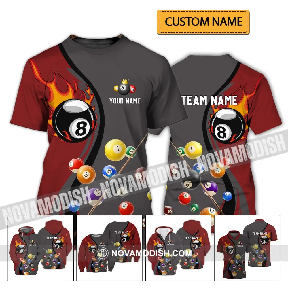 Unisex Shirt - Custom Name And Team Name Shirt - Fire Billiard Ball Shirt For Billiard Lover T-shirt
