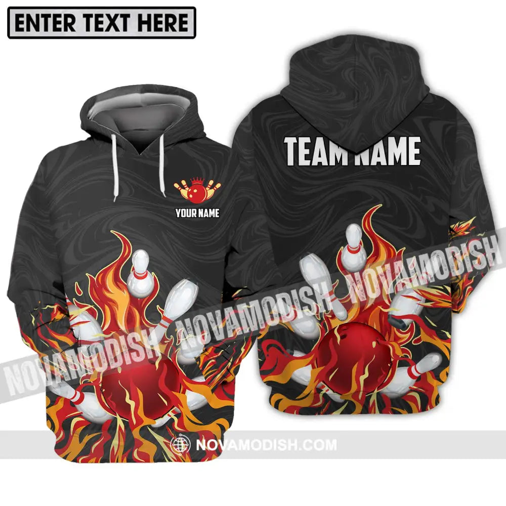 Unisex Shirt - Custom Name And Team Name Shirt Fire Bowling Ball And Pins Hoodie / S T-shirt