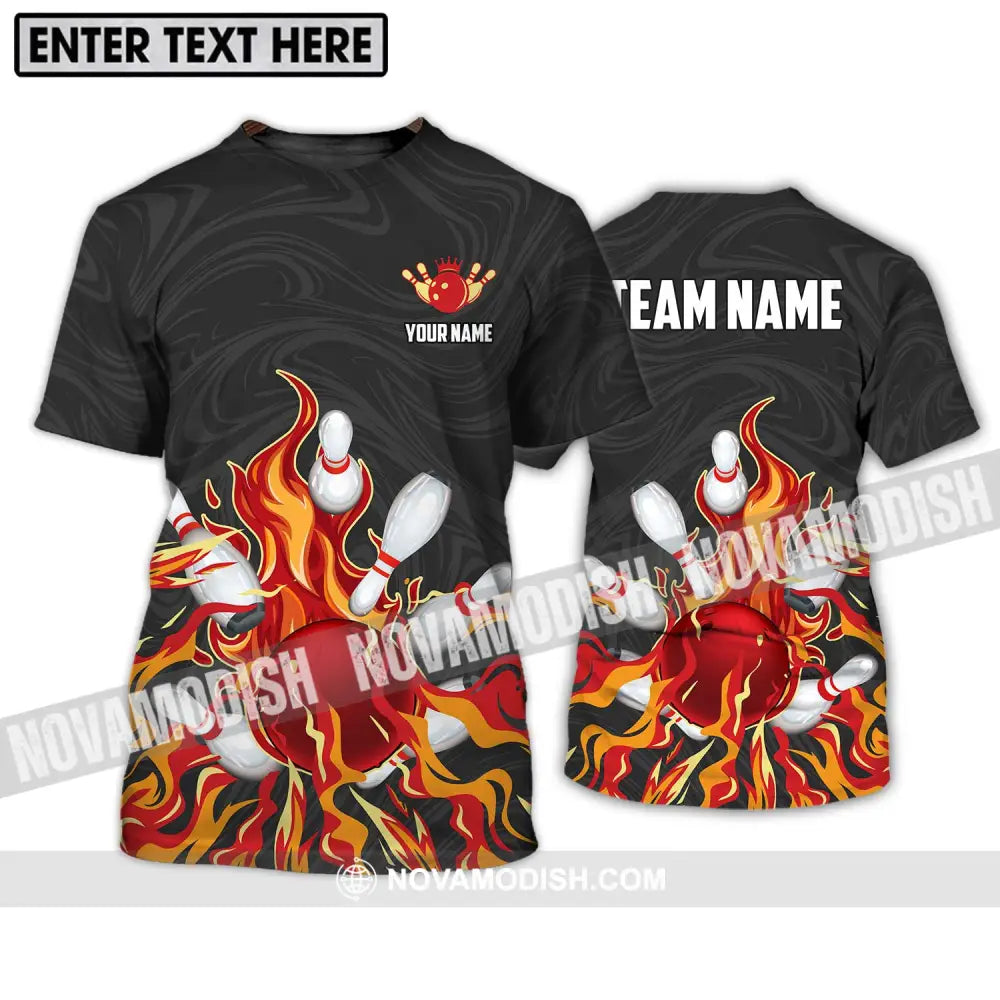 Unisex Shirt - Custom Name And Team Name Shirt Fire Bowling Ball And Pins T-Shirt / S T-shirt