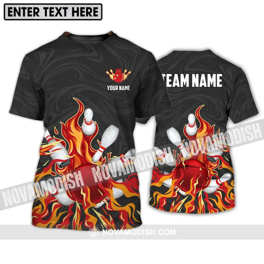 Unisex Shirt - Custom Name And Team Name Shirt Fire Bowling Ball And Pins T-Shirt / S T-shirt