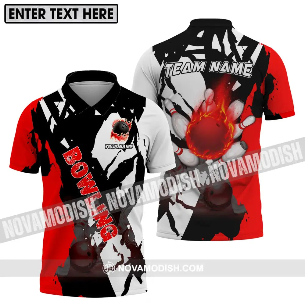Unisex Shirt - Custom Name And Team Name Shirt Fire Bowling Ball Player Shirt Polo Shirt / S T-shirt