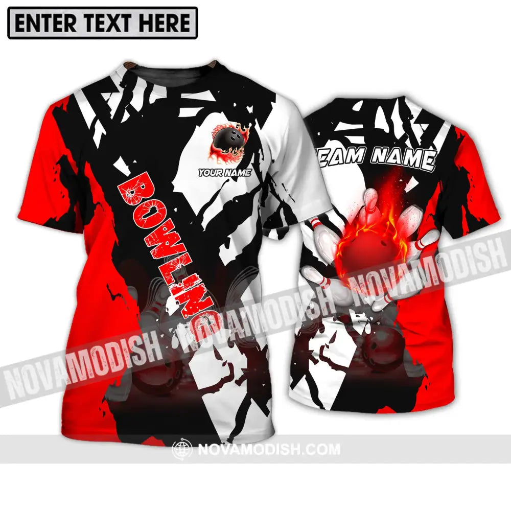 Unisex Shirt - Custom Name And Team Name Shirt Fire Bowling Ball Player Shirt T-Shirt / S T-shirt