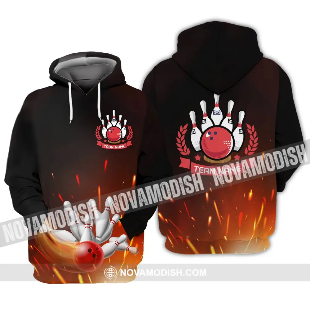 Unisex Shirt - Custom Name And Team Name Shirt -Fire Bowling Balls Hoodie / S T-shirt