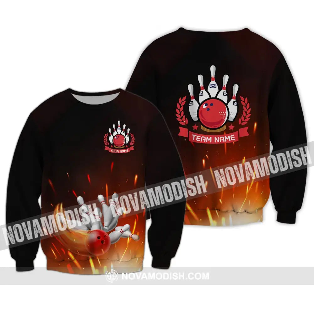 Unisex Shirt - Custom Name And Team Name Shirt -Fire Bowling Balls Long Sleeve / S T-shirt