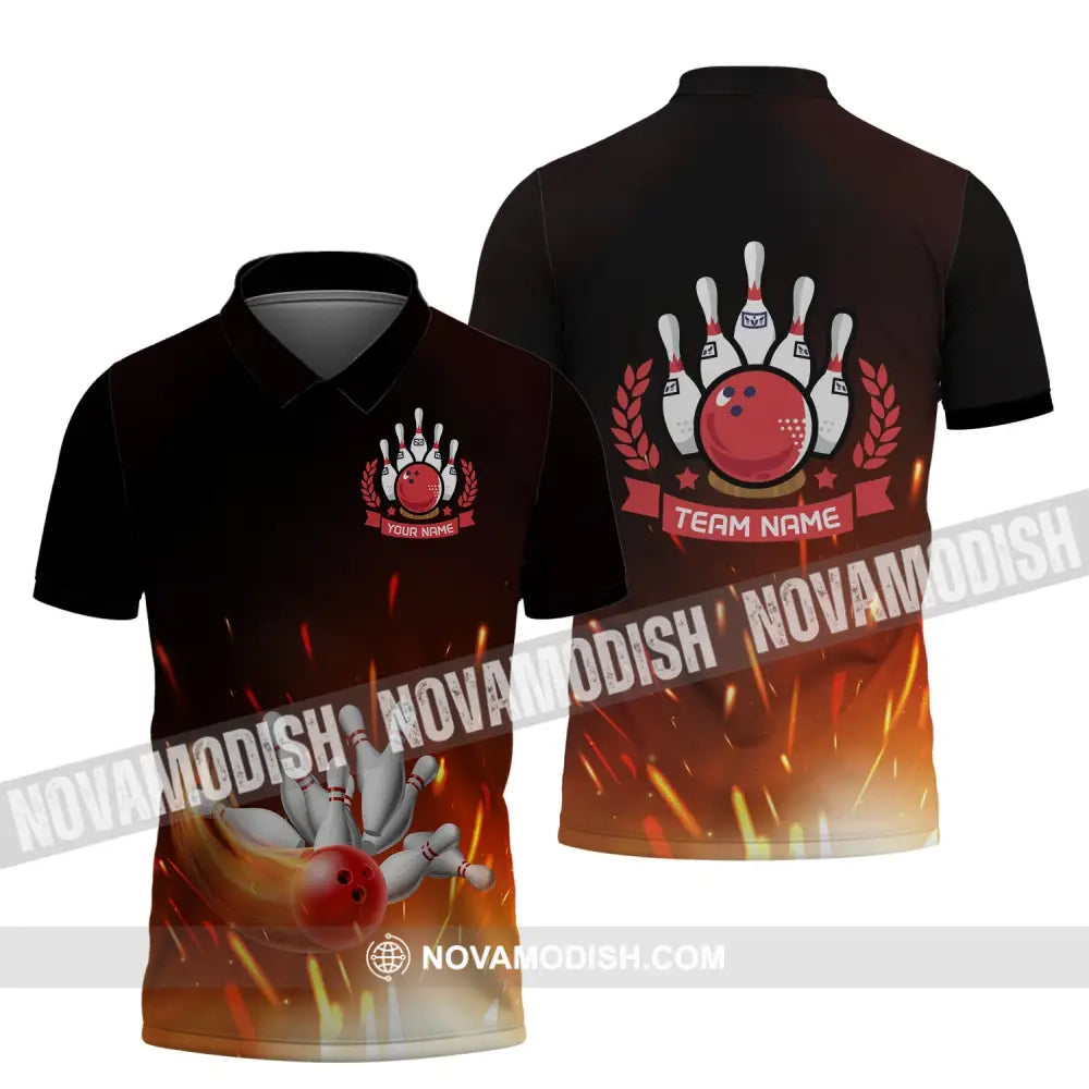 Unisex Shirt - Custom Name And Team Name Shirt -Fire Bowling Balls Polo Shirt / S T-shirt