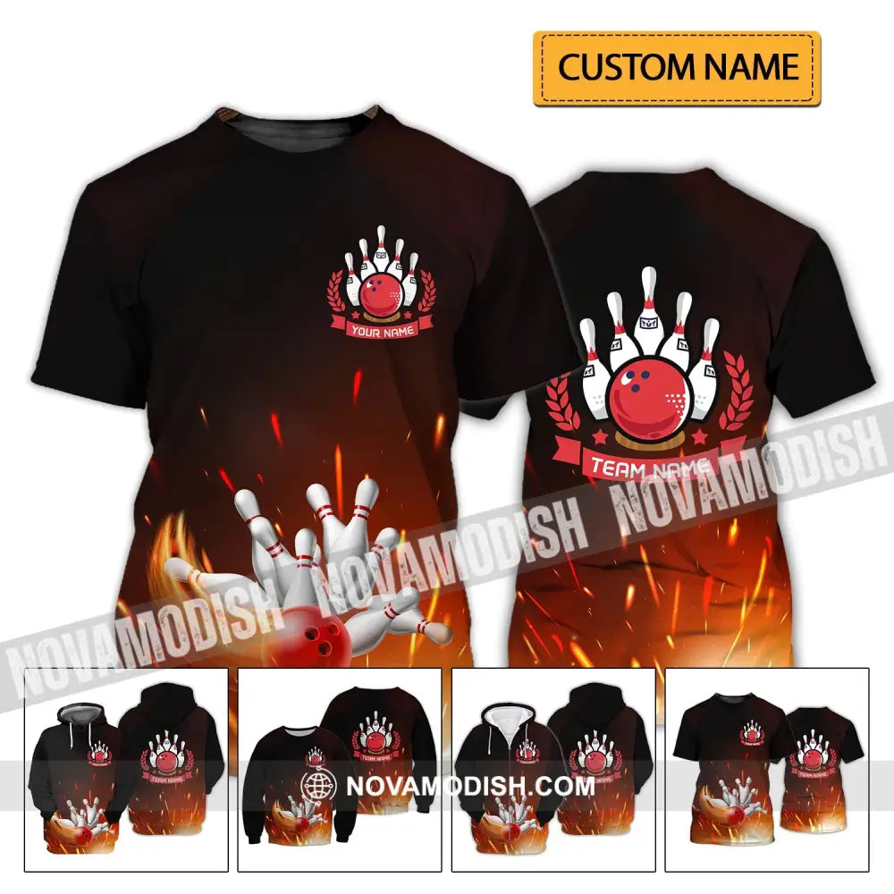 Unisex Shirt - Custom Name And Team Name Shirt -Fire Bowling Balls T-shirt
