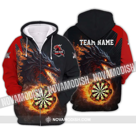 Unisex Shirt - Custom Name And Team Name Shirt Fire Dragon Darts Shirt Zipper Hoodie / S T-shirt