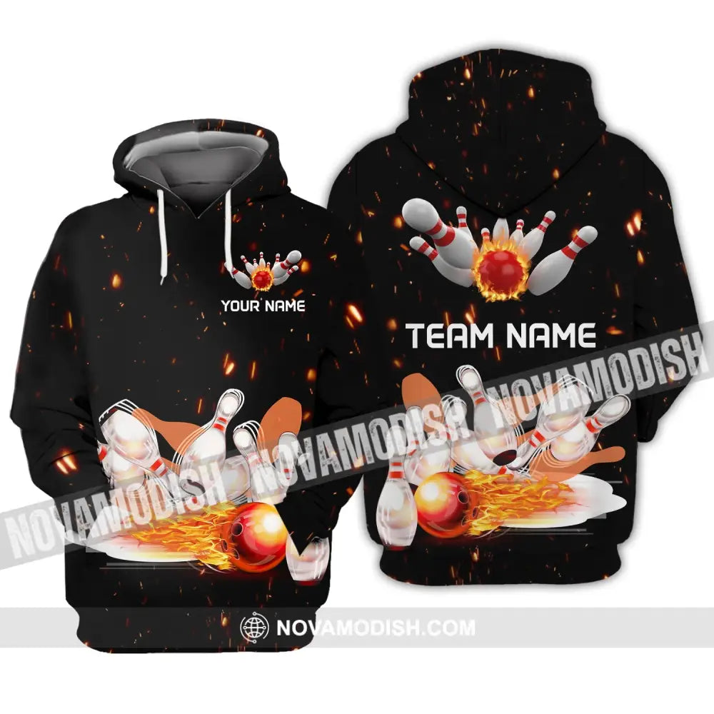 Unisex Shirt - Custom Name And Team Name Shirt - Fire Light Bowling Balls Hoodie / S T-shirt