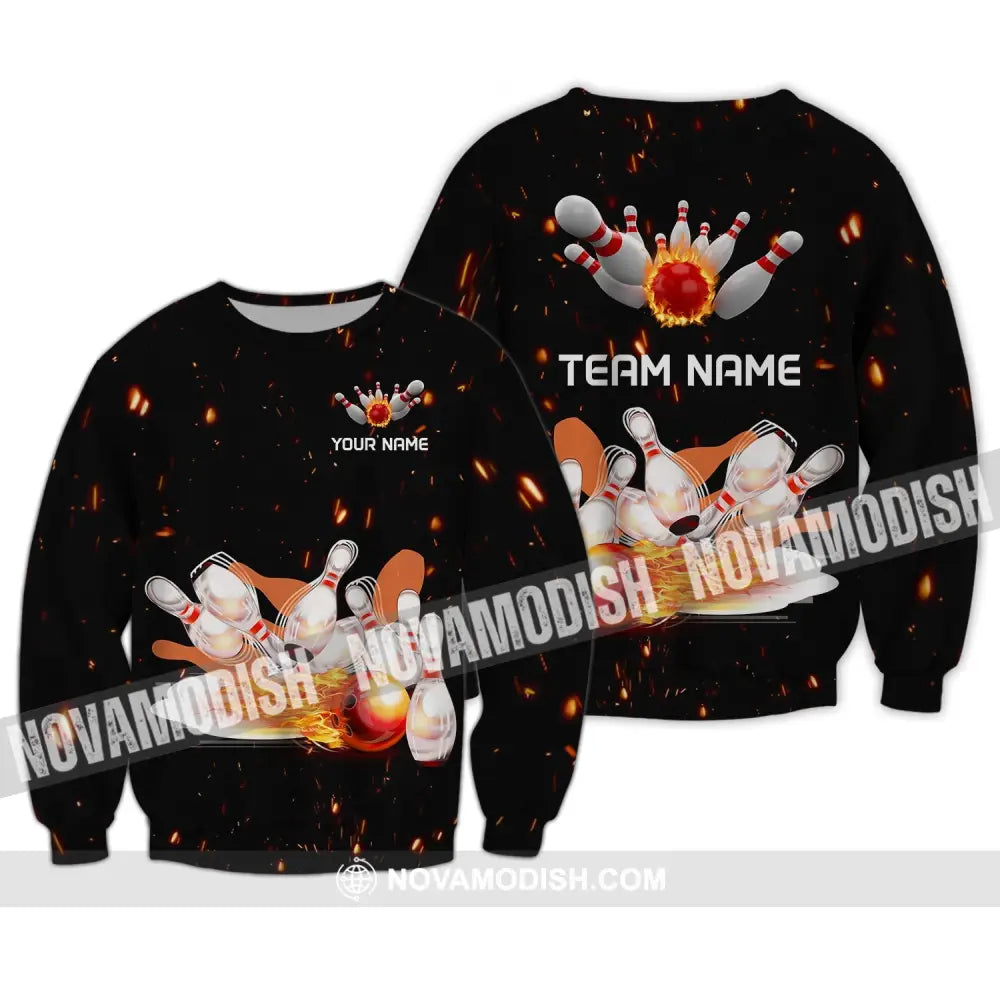 Unisex Shirt - Custom Name And Team Name Shirt - Fire Light Bowling Balls Long Sleeve / S T-shirt
