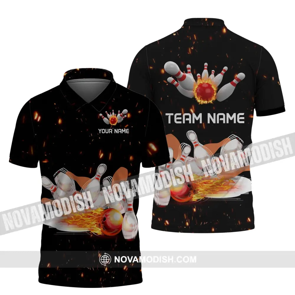 Unisex Shirt - Custom Name And Team Name Shirt - Fire Light Bowling Balls Polo Shirt / S T-shirt