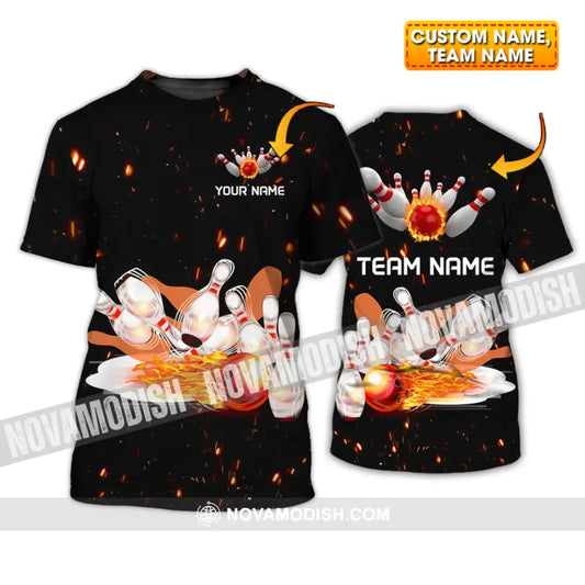 Unisex Shirt - Custom Name And Team Name Shirt - Fire Light Bowling Balls T-shirt