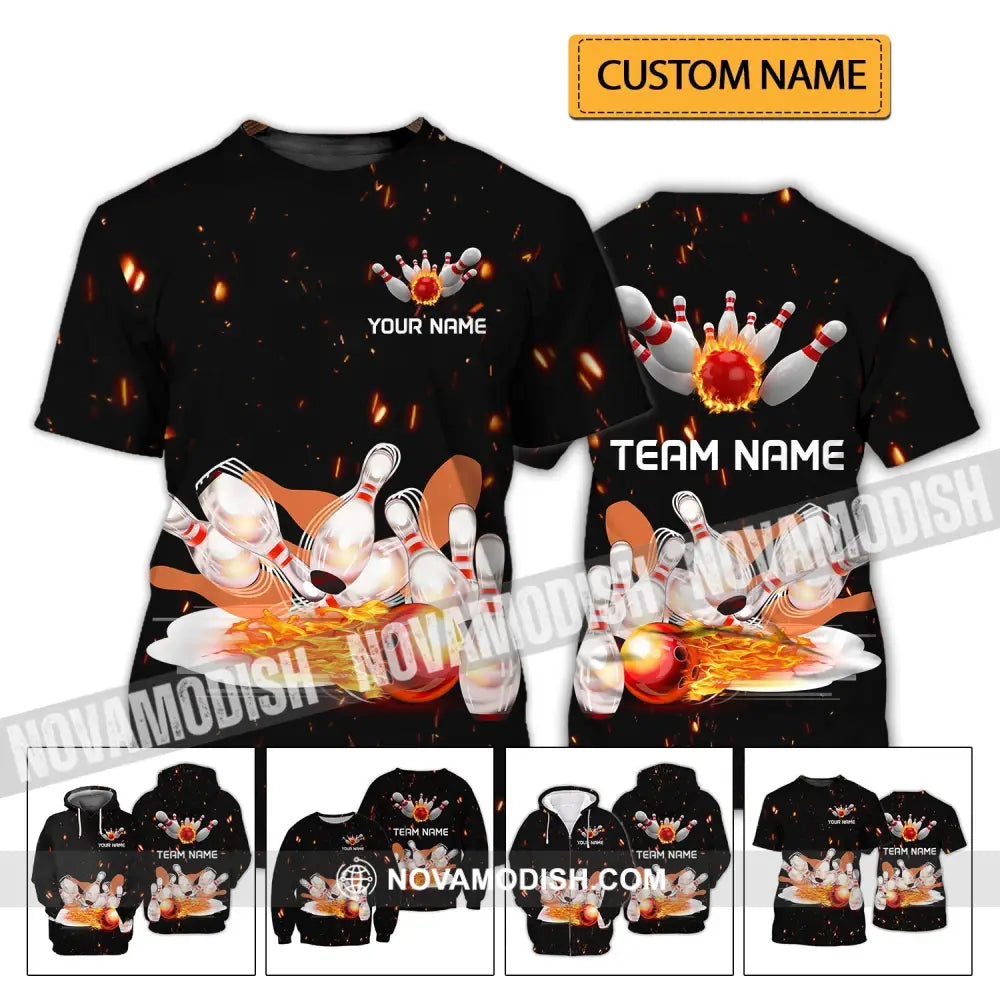 Unisex Shirt - Custom Name And Team Name Shirt - Fire Light Bowling Balls T-shirt