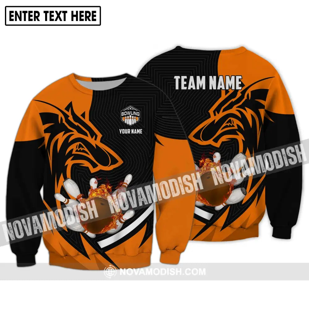 Unisex Shirt - Custom Name And Team Name Shirt Fire Wolf Bowling Shirt Long Sleeve / S T-shirt