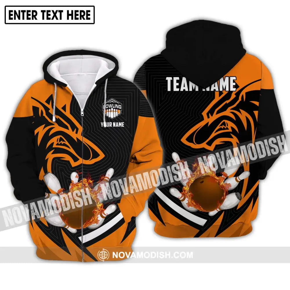 Unisex Shirt - Custom Name And Team Name Shirt Fire Wolf Bowling Shirt Zipper Hoodie / S T-shirt