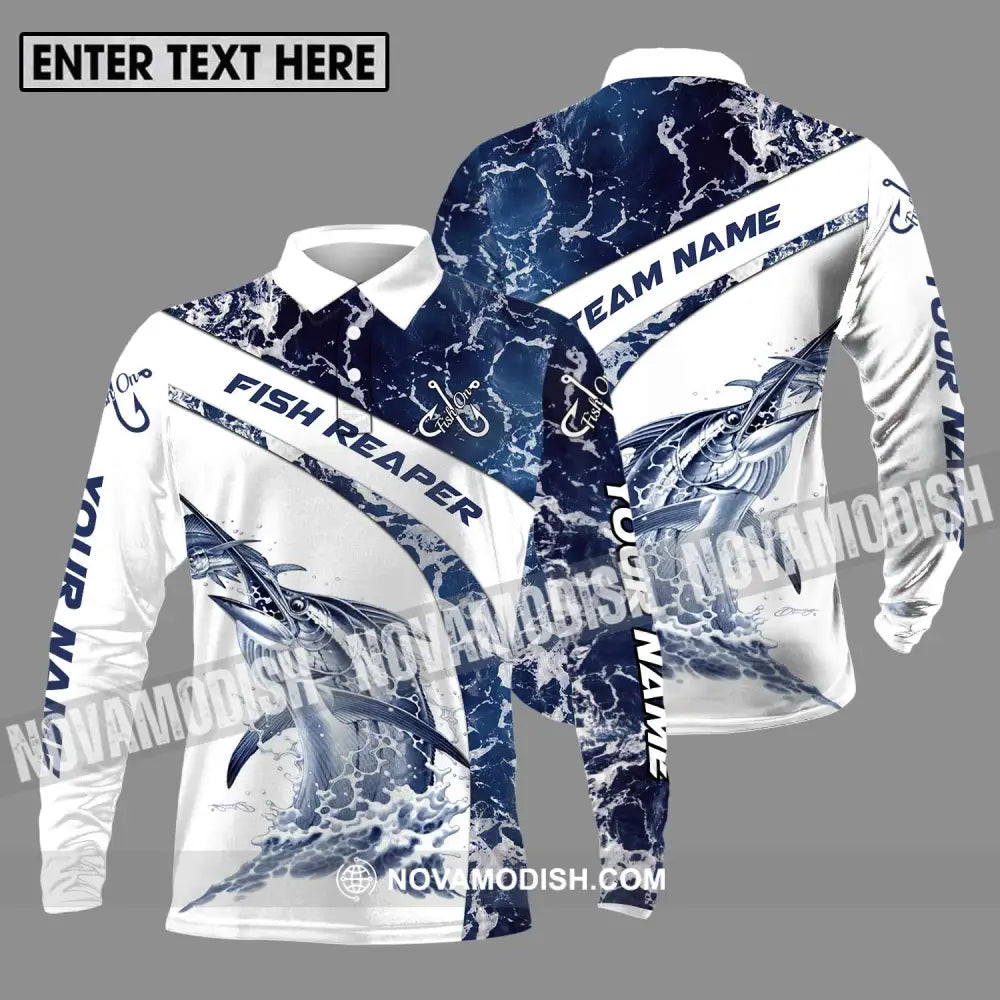 Unisex Shirt - Custom Name And Team Name Shirt Fish On Fish Long Sleeve Polo / S T-shirt