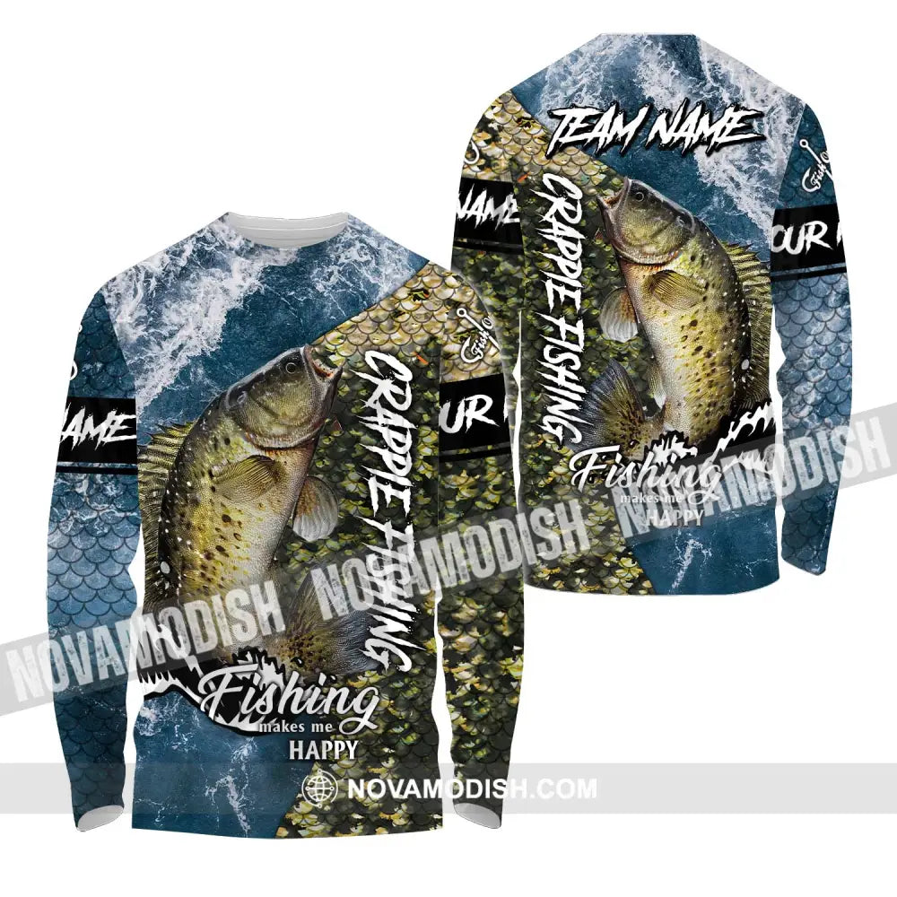 Unisex Shirt - Custom Name And Team Name Fishing Shirt Fishing Makes Me Happy Long Sleeve Shirt / S T-shirt