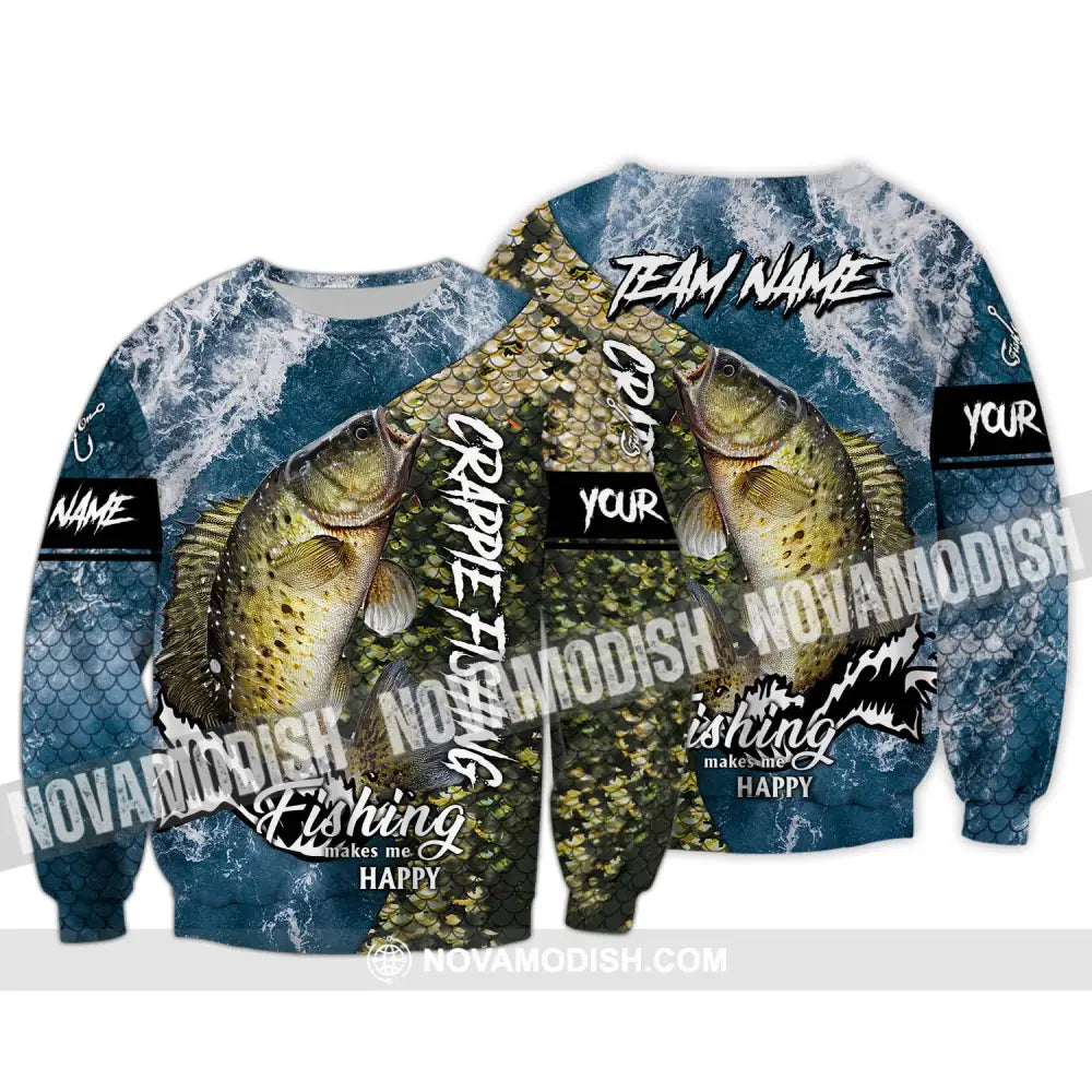 Unisex Shirt - Custom Name And Team Name Fishing Shirt Fishing Makes Me Happy Long Sleeve / S T-shirt