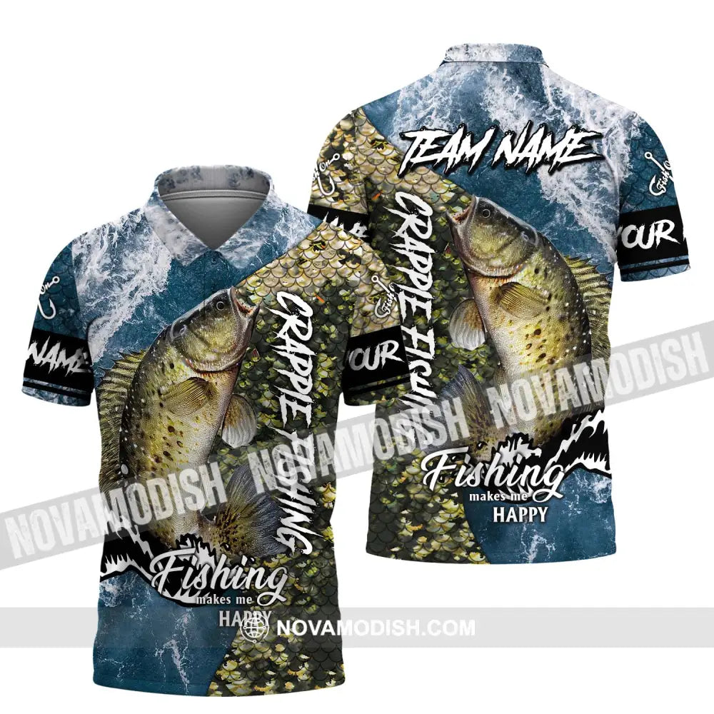 Unisex Shirt - Custom Name And Team Name Fishing Shirt Fishing Makes Me Happy Polo Shirt / S T-shirt