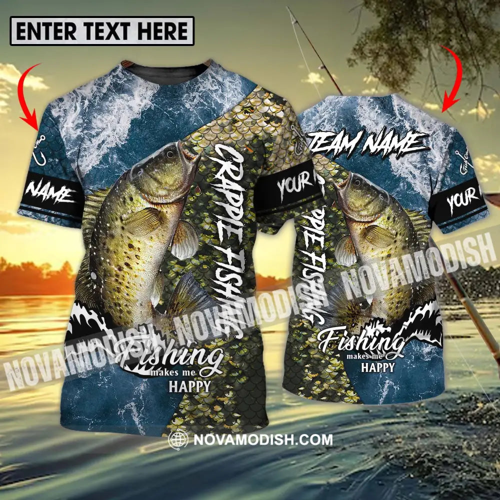 Unisex Shirt - Custom Name And Team Name Fishing Shirt Fishing Makes Me Happy T-shirt
