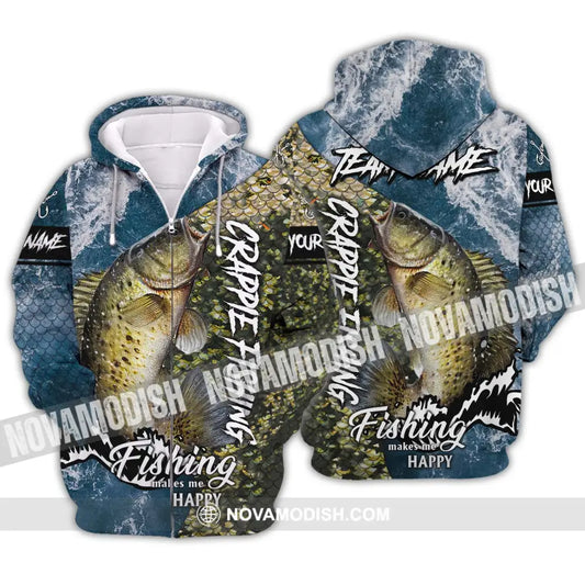 Unisex Shirt - Custom Name And Team Name Fishing Shirt Fishing Makes Me Happy Zipper Hoodie / S T-shirt