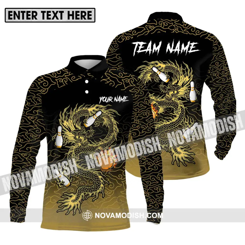 Unisex Shirt - Custom Name And Team Name Shirt For Bowling Lover Dragon Bowling Long Sleeve Polo / S T-shirt