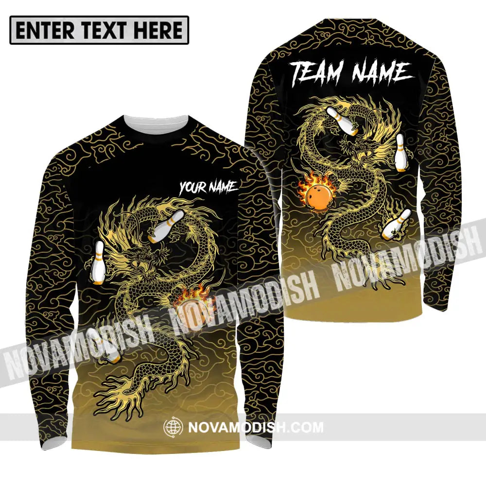 Unisex Shirt - Custom Name And Team Name Shirt For Bowling Lover Dragon Bowling Long Sleeve Shirt / S T-shirt