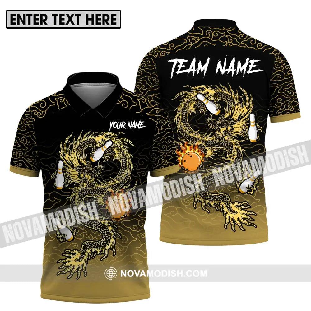 Unisex Shirt - Custom Name And Team Name Shirt For Bowling Lover Dragon Bowling Polo Shirt / S T-shirt