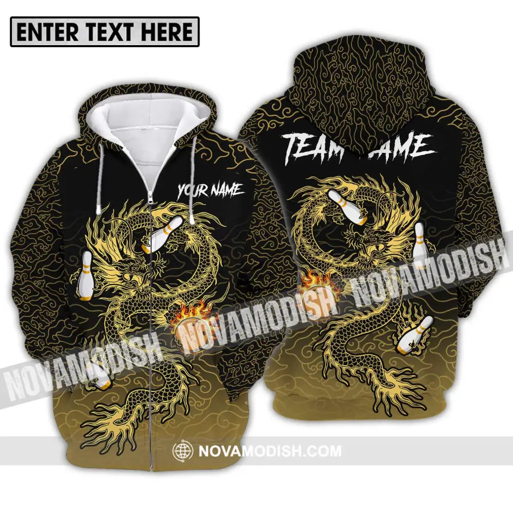 Unisex Shirt - Custom Name And Team Name Shirt For Bowling Lover Dragon Bowling Zipper Hoodie / S T-shirt