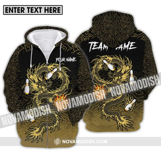 Unisex Shirt - Custom Name And Team Name Shirt For Bowling Lover Dragon Bowling Zipper Hoodie / S T-shirt