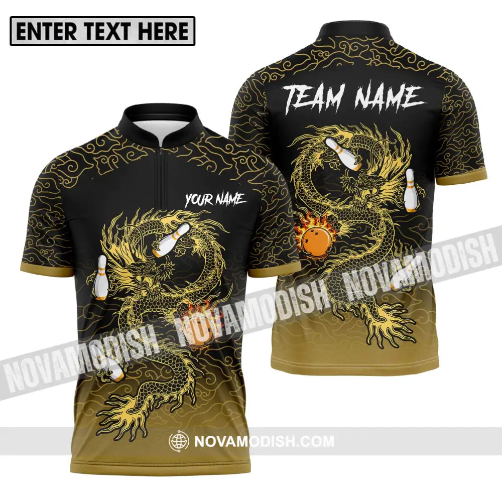 Unisex Shirt - Custom Name And Team Name Shirt For Bowling Lover Dragon Bowling Zipper Polo Shirt / S T-shirt