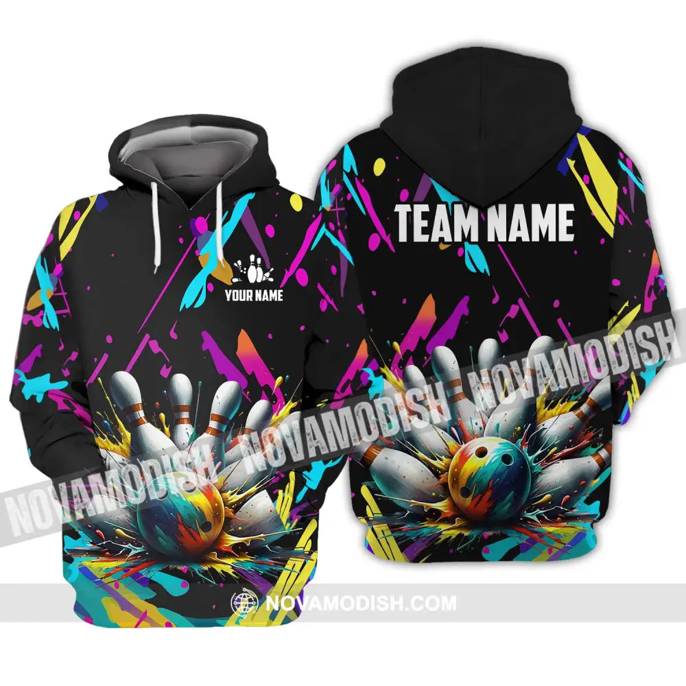 Unisex Shirt - Custom Name And Team Name Shirt Full Of Colorful Bowling Shirt Hoodie / S T-shirt