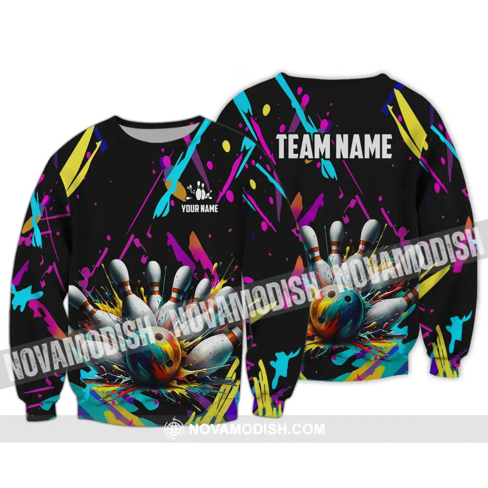 Unisex Shirt - Custom Name And Team Name Shirt Full Of Colorful Bowling Shirt Long Sleeve / S T-shirt