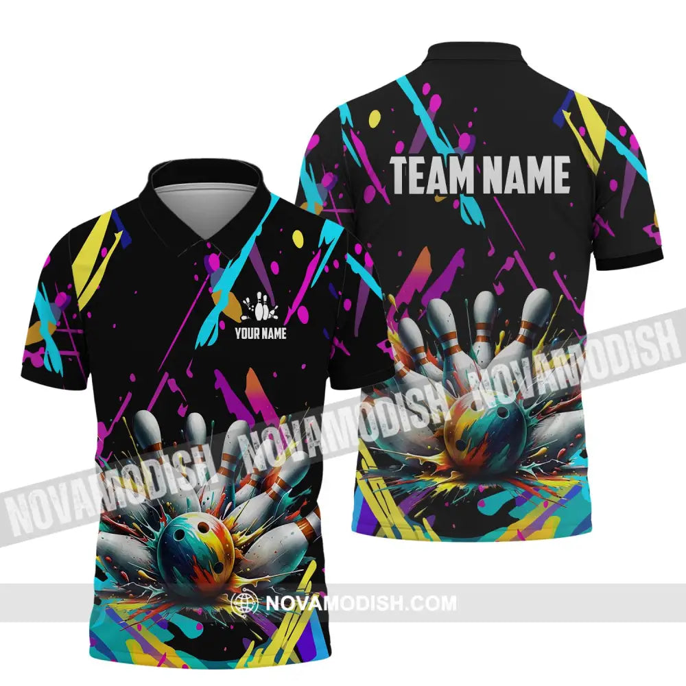 Unisex Shirt - Custom Name And Team Name Shirt Full Of Colorful Bowling Shirt Polo Shirt / S T-shirt