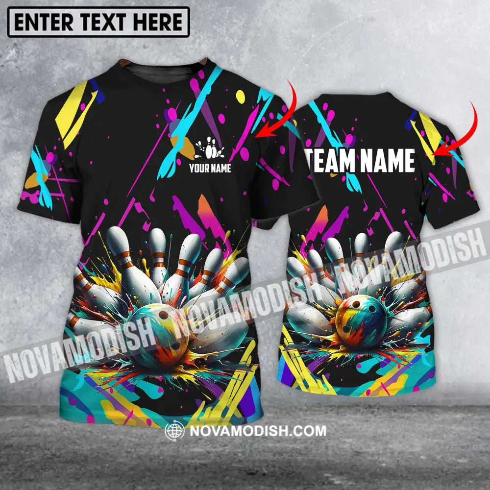 Unisex Shirt - Custom Name And Team Name Shirt Full Of Colorful Bowling Shirt T-shirt